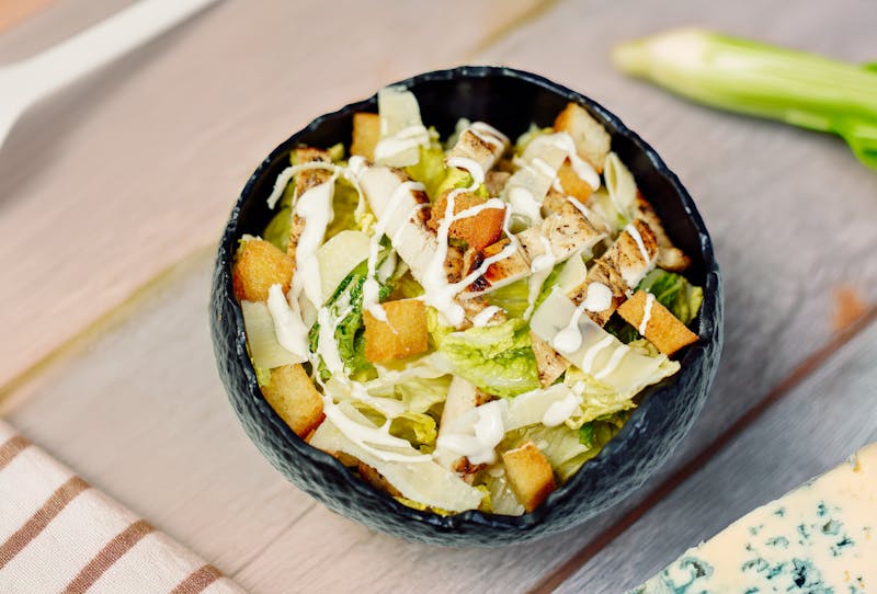 Classic Caesar salad with romaine and croutons