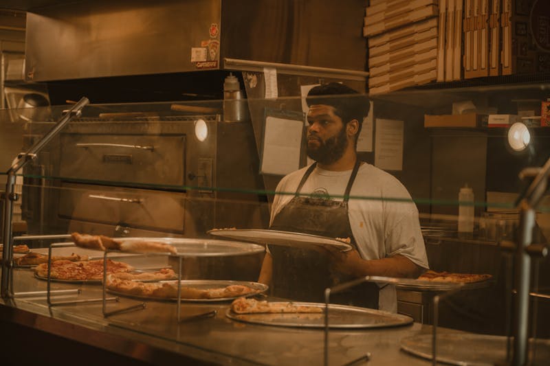 Via 313 kitchen - fresh pizza being prepared